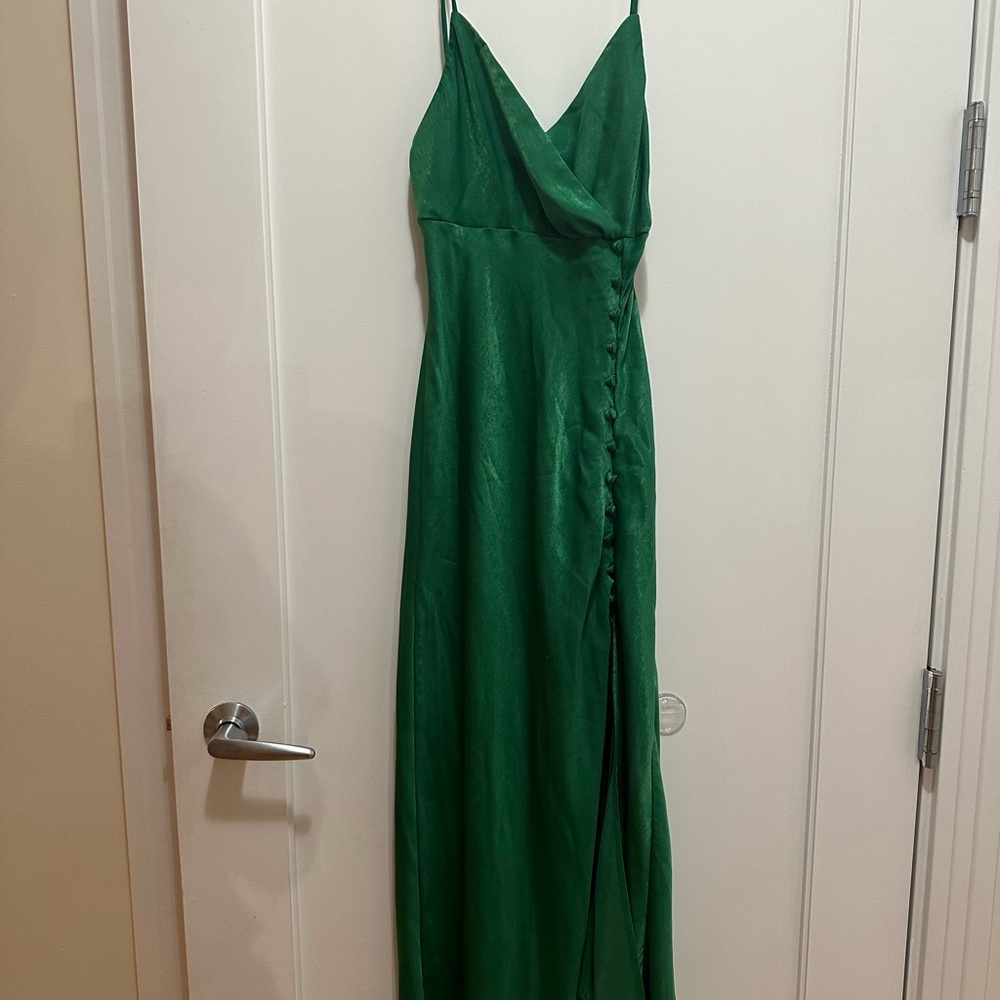 Zara Green Ruched One Shoulder Gown - Picture 2 of 6